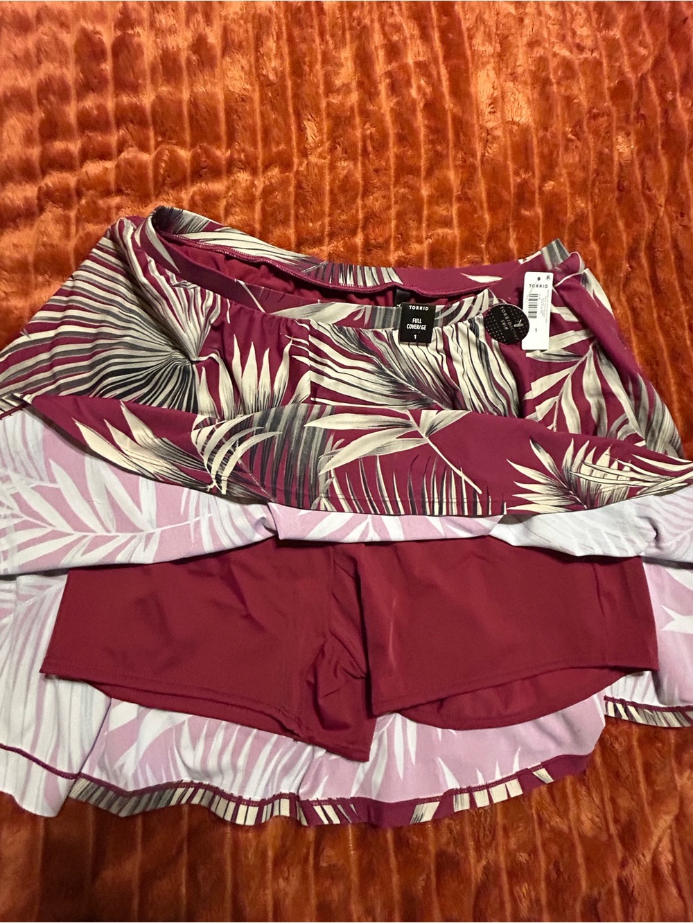 torrid Magenta Tropical Print High-Rise Swim Skirt with Shorts - Picture 7 of 7
